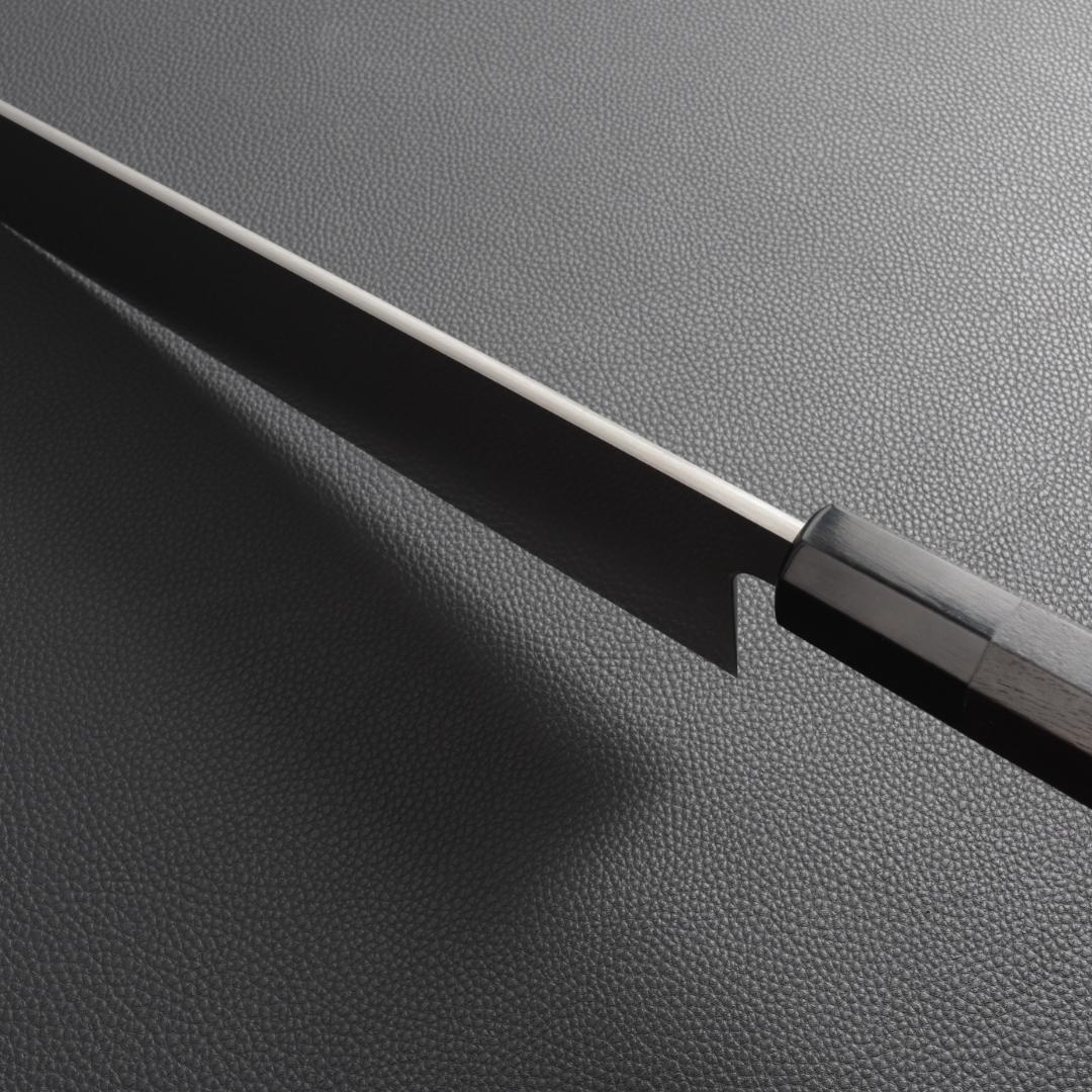 10422 切付型牛刀 尺寸 刺身包丁 両刃包丁 和牛刀 黒檀黒水牛角八角柄