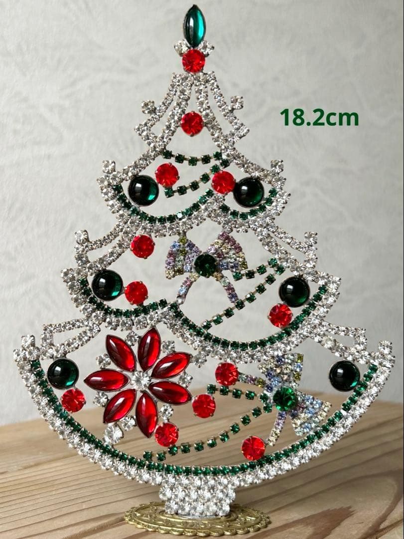 チェコガラス/ガラスツリー/クリスマスカラー/リボン/シンプル/卓上ツリー