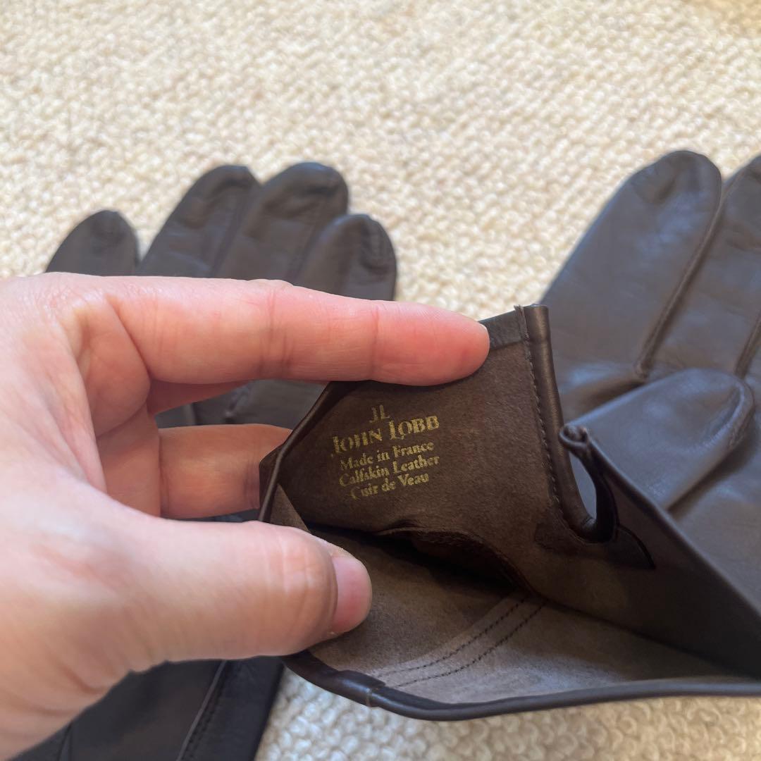 JOHN LOBB ブラウンカーフスキンレザー手袋 サイズ8 1/2