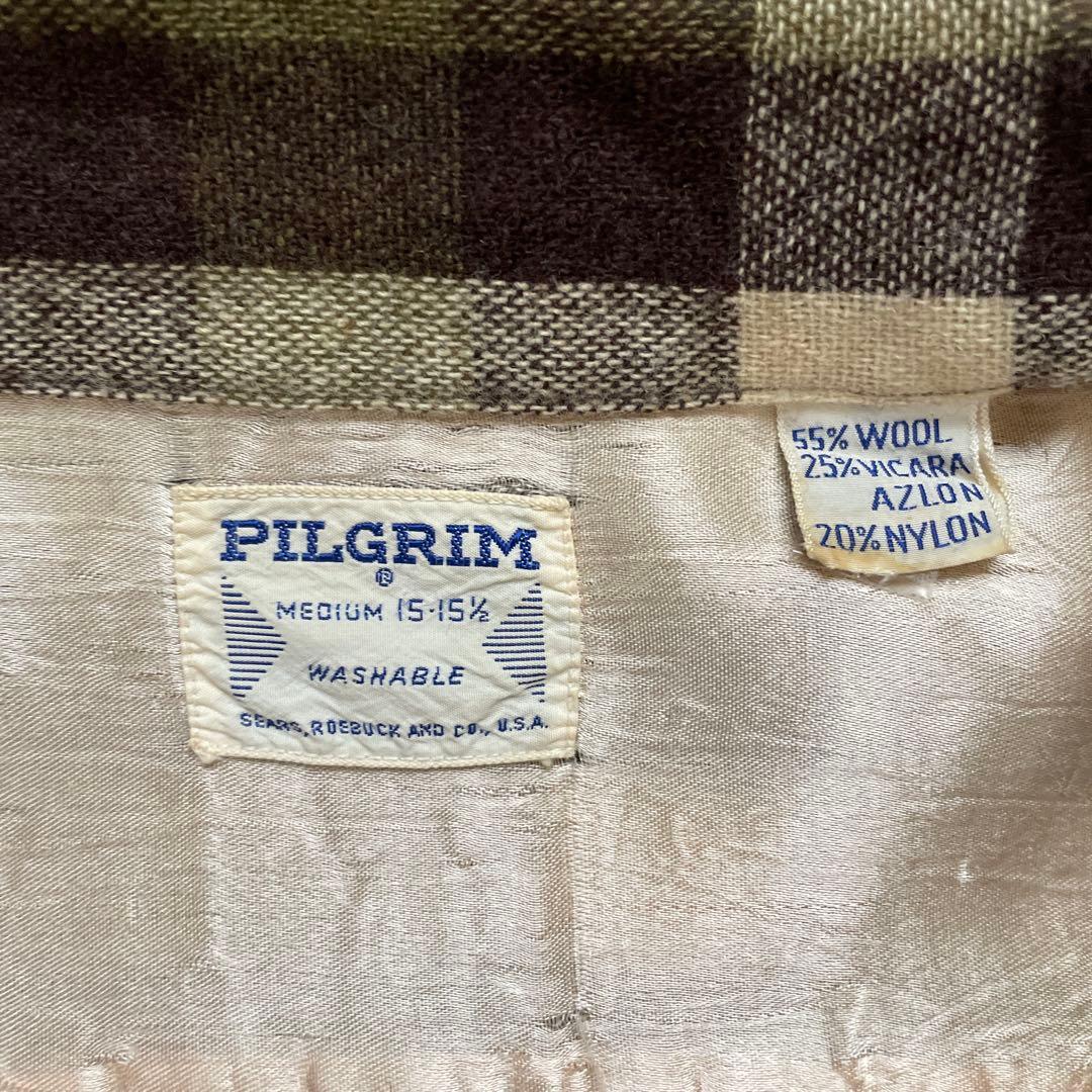60sPILGRIM 三角タグ　ウールチェック開襟シャツ　ブロックチェック