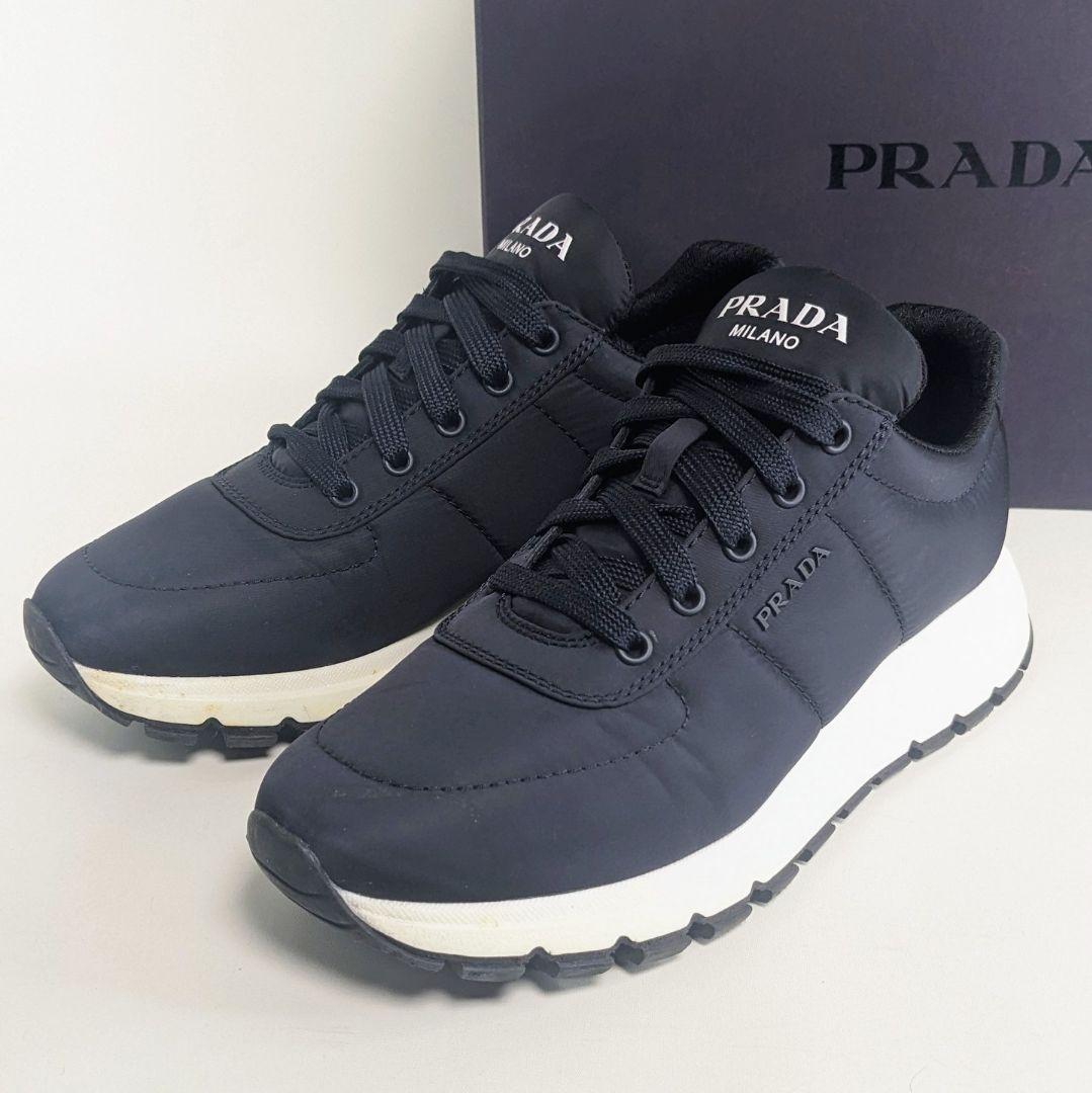 美品　PRADA　プラダ　スニーカー　ナイロン　箱付き　軽量　ダークネイビー