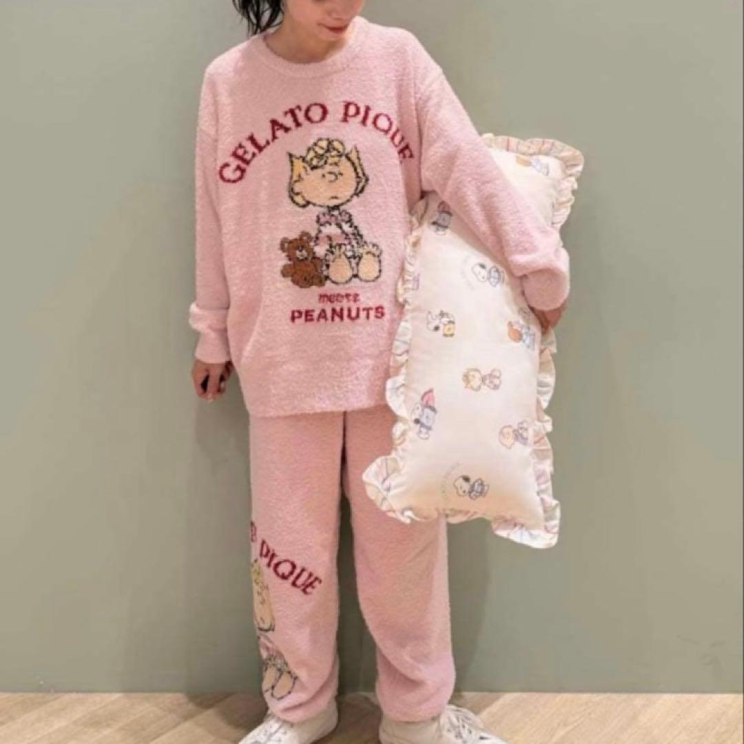 ジェラートピケ スヌーピー　サリー　ブラウン ジャガードプルオーバーロングパンツ