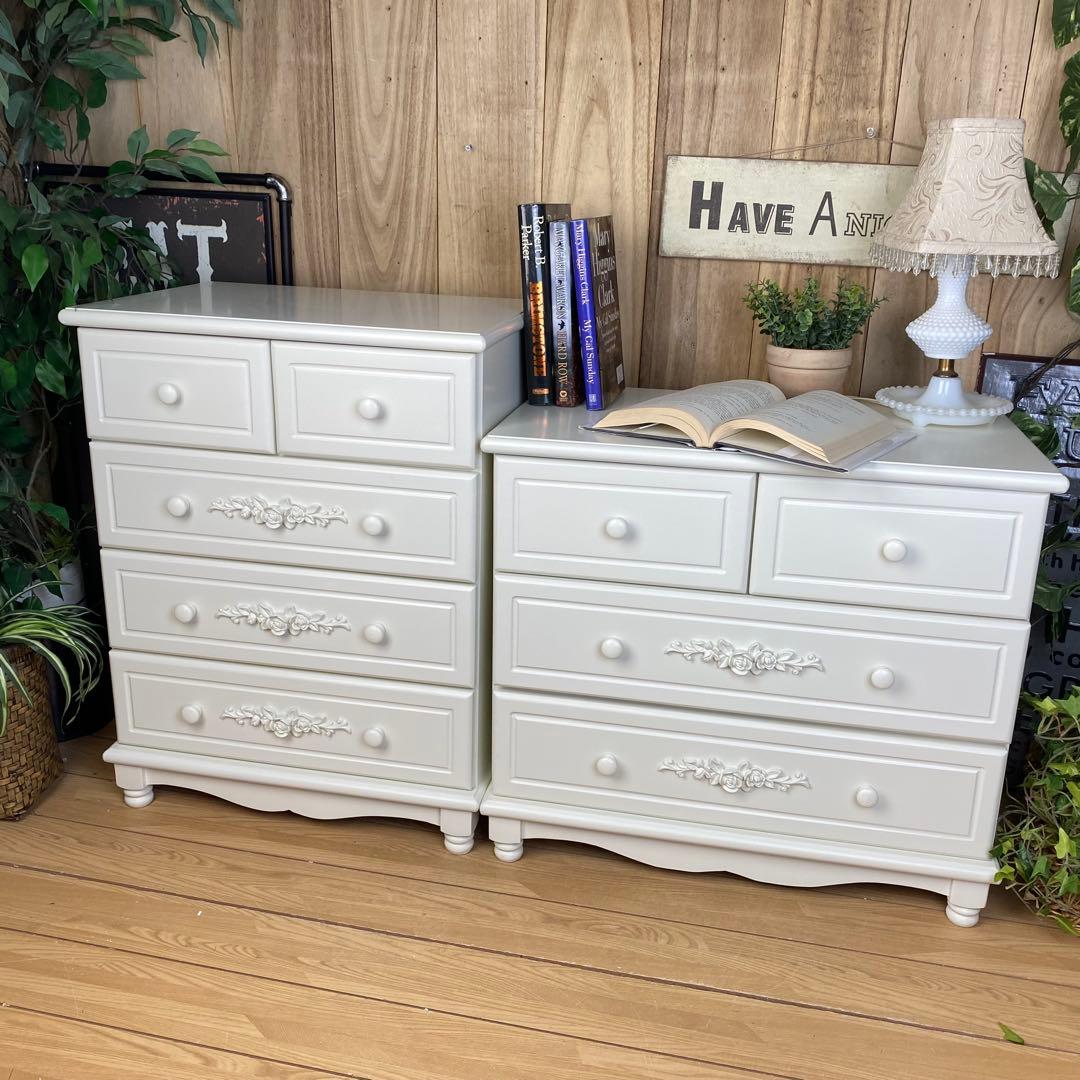 フレンチカントリー調北欧ホワイトチェスト二点セット洋タンス収納家具姫系姫かわ