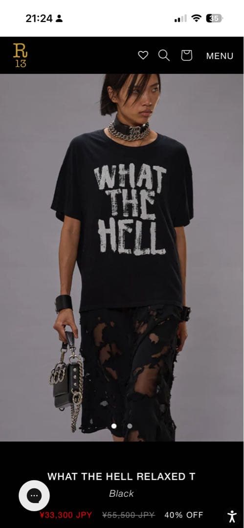 R13 UNISEX WHAT THE HELL RELAXED T ブラックM
