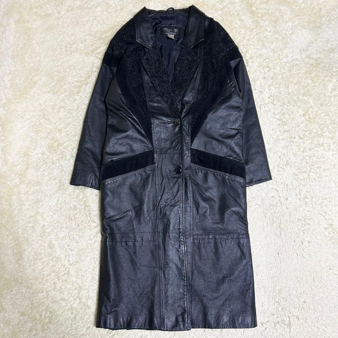 希少✨ヴィンテージ レザーコート マキシ丈 ペイズリー柄 本革 ブラック