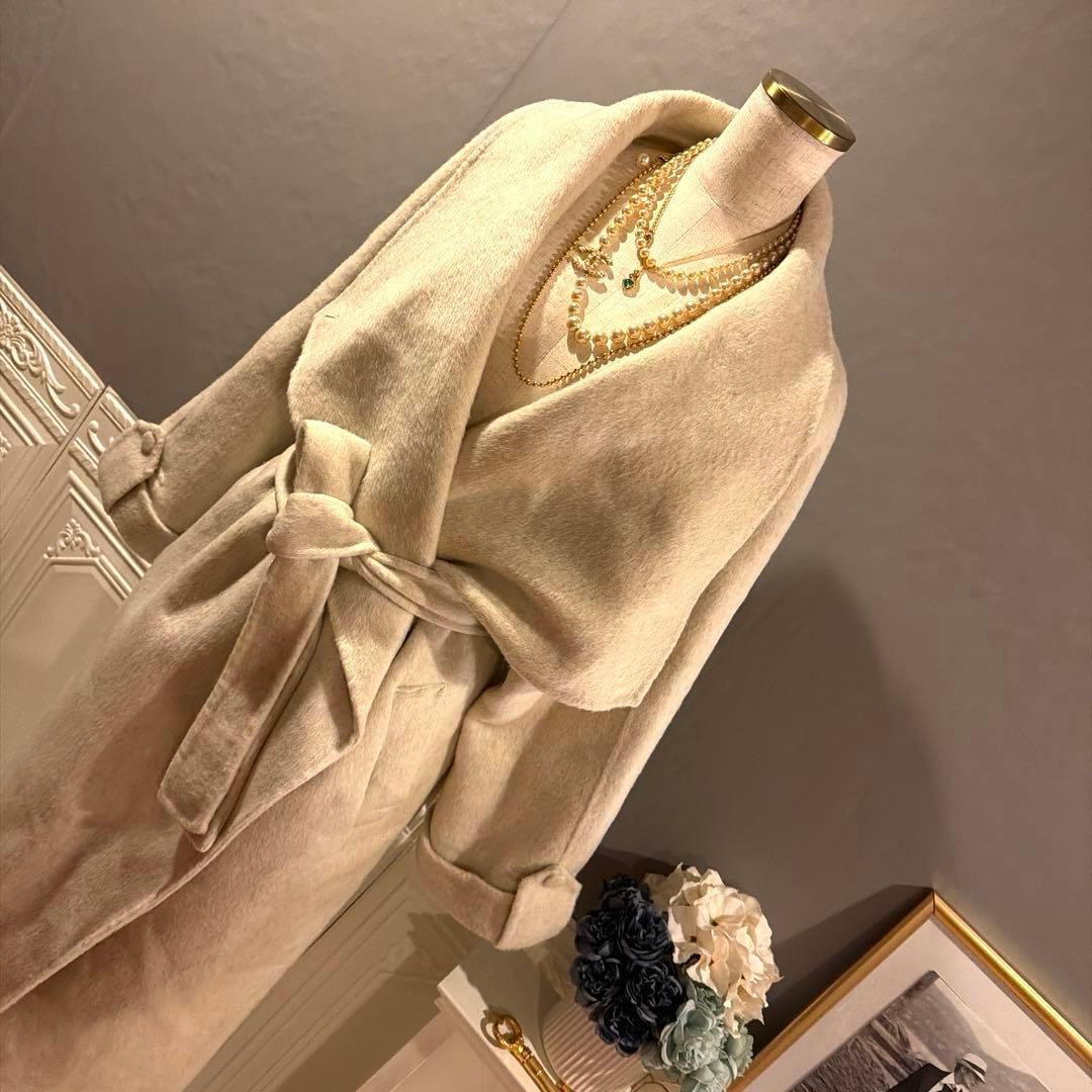 【8万円】カシミヤブレンドウール　ビッグカラーデザインコート