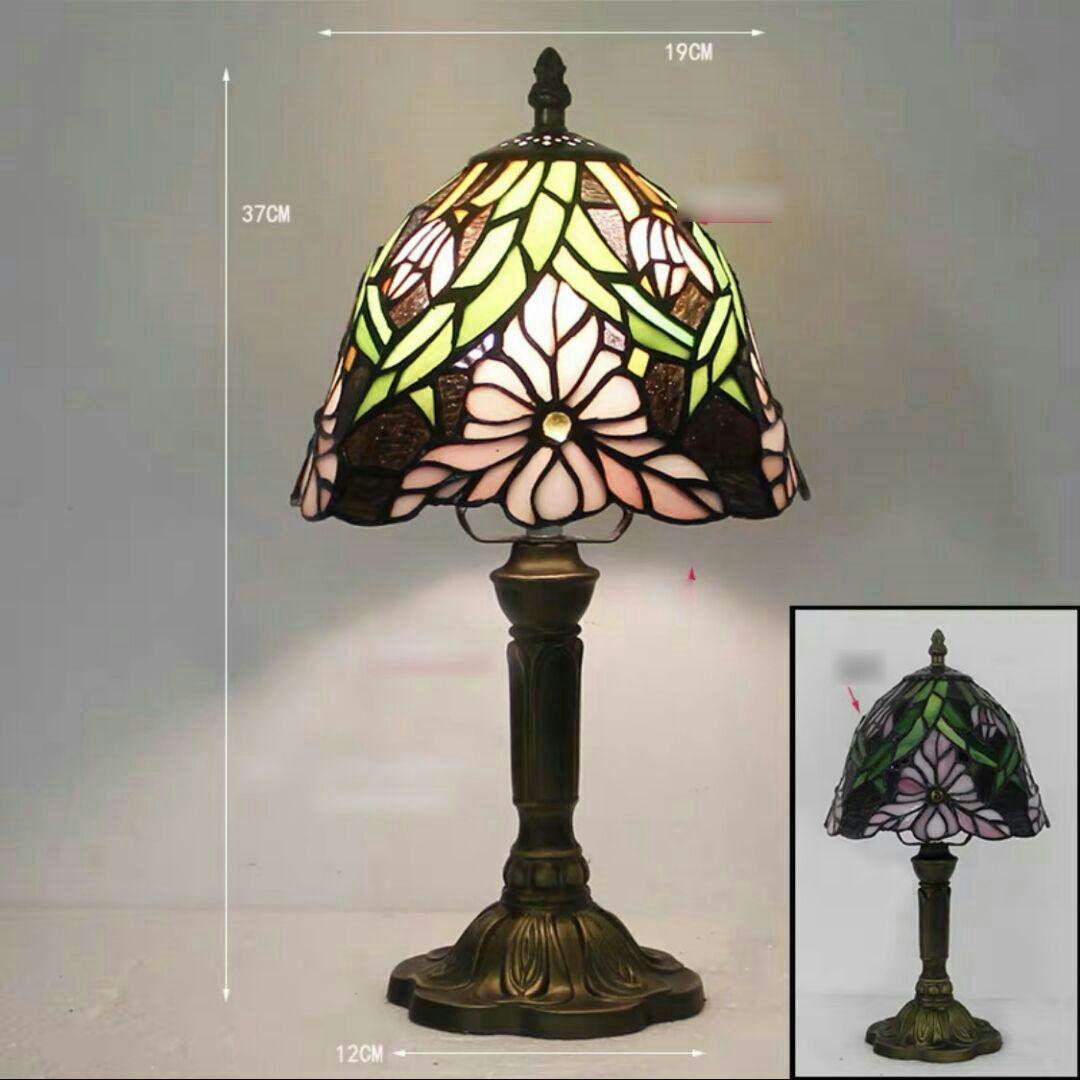 ティファニースタイルテーブルランプ電気スタンドガラスランプ\r ピンクの花3本8