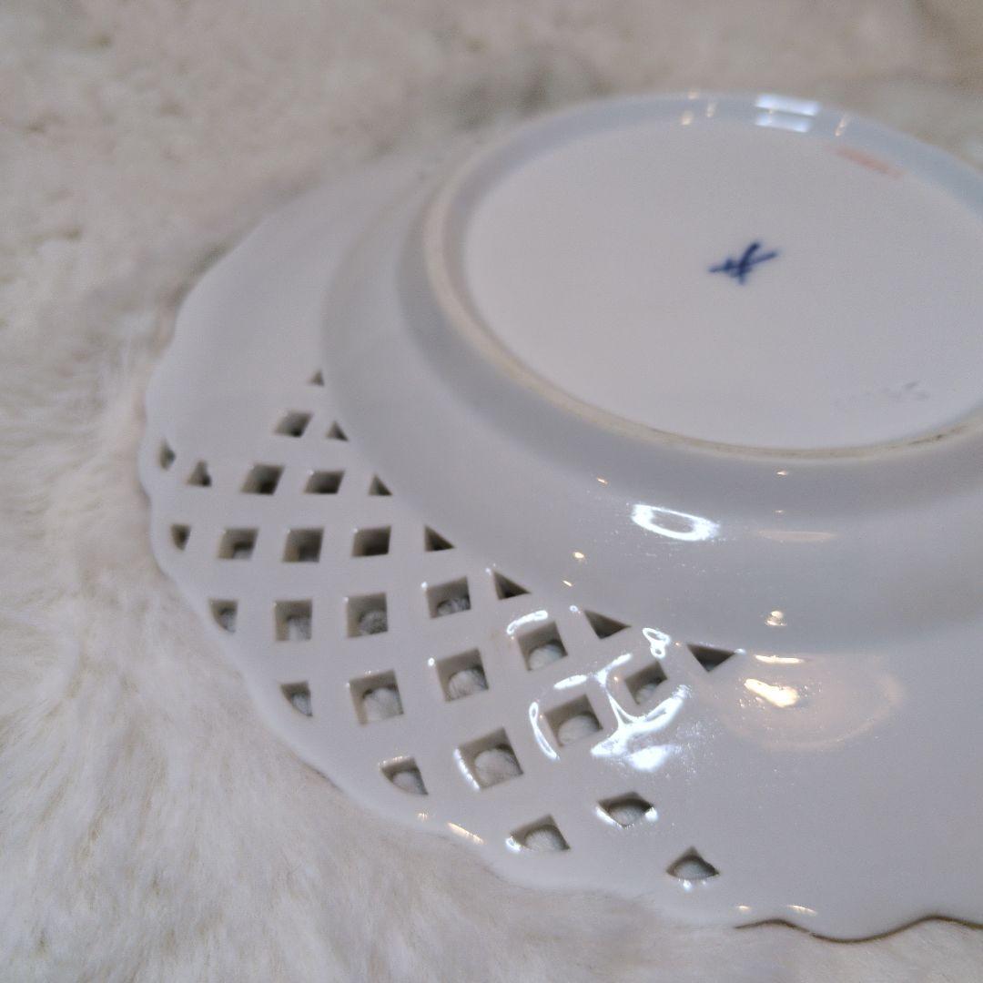 Meissenマイセンピンクローズ透かし金彩プレートオープンワークピアスプレート