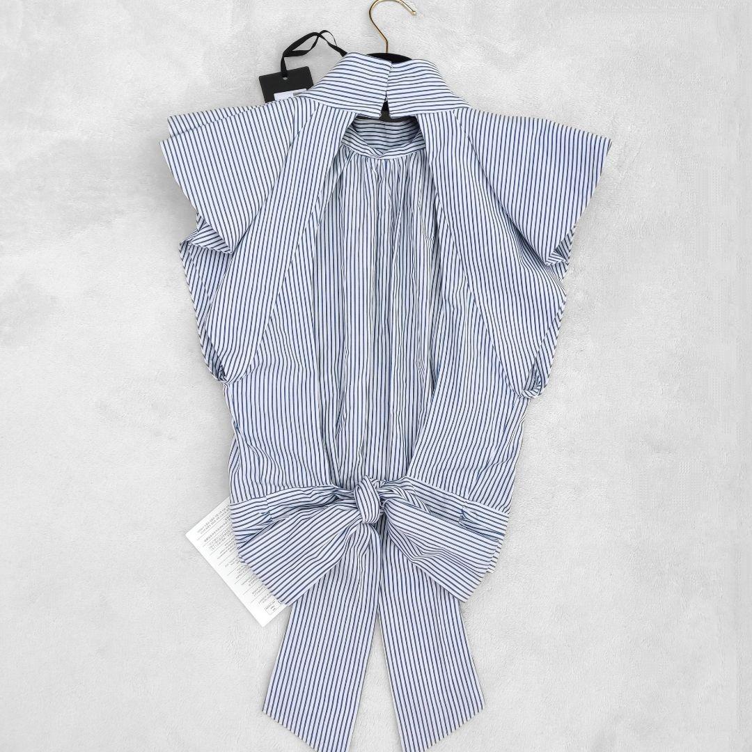 新品タグ付き エリザベッタフランキ ストライプ　背中開き シャツ 44 MLXL