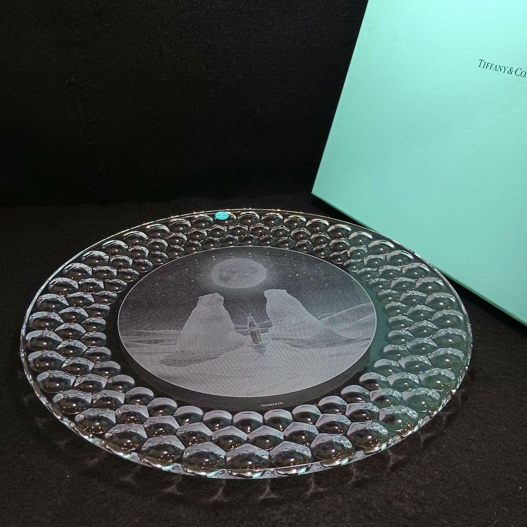 Y3301-2 ティファニー クリスタル クマ プレート ガラス 大皿 箱付PP