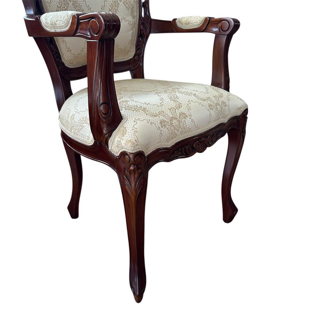 クロシオ フランシスカ チェア 肘付 アンティーク調 ブラウン 猫脚 ロココ調