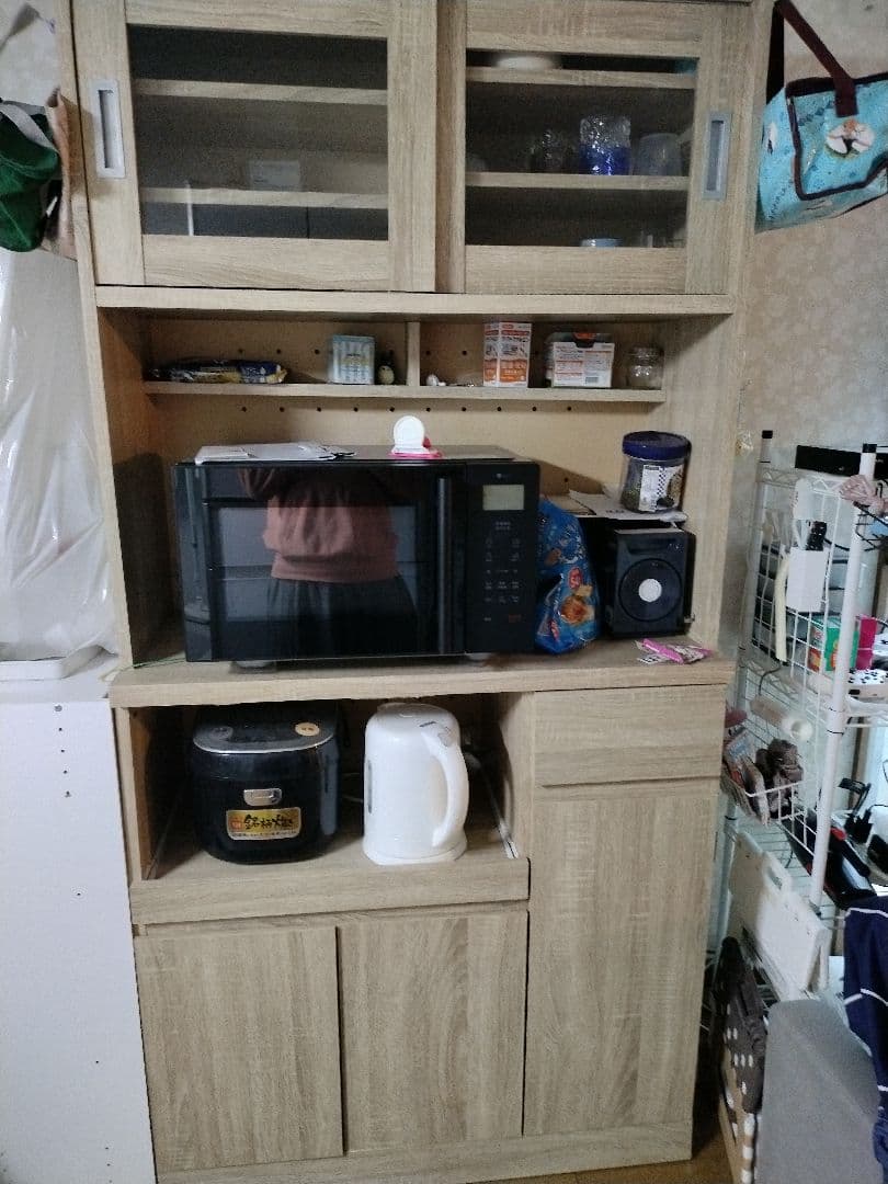 ナチュラルウッド 食器棚 引き出し式 キッチンボード