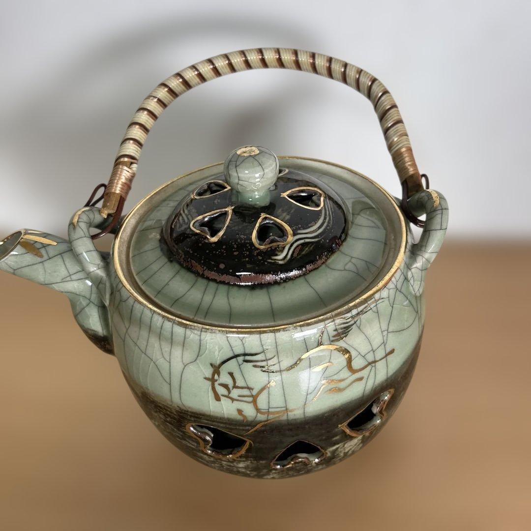 自宅保管品未使用　相馬焼 特大急須 双馬 金馬 美品　湯呑み6個付き