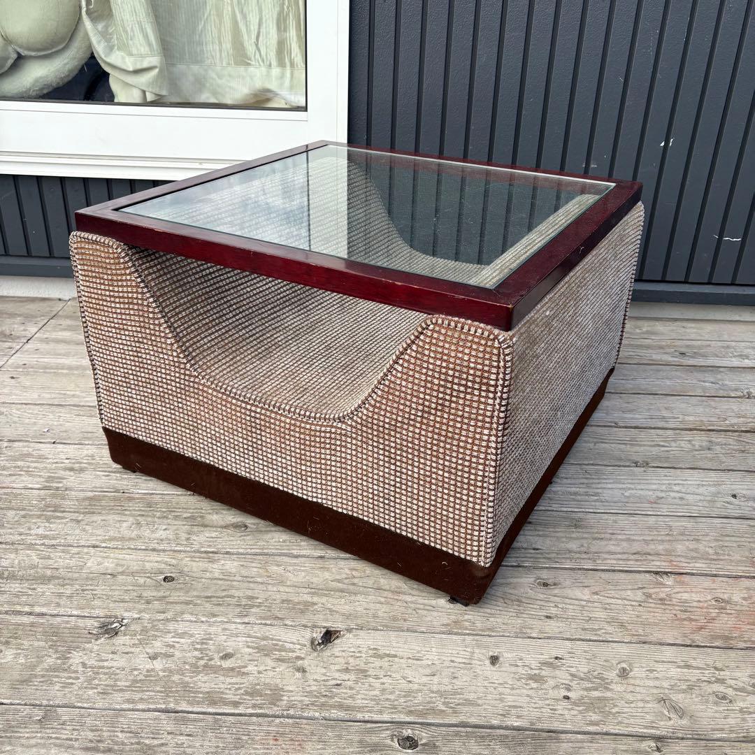 北欧レトロ ビンテージ ツイード ガラストップ ローテーブル 昭和レトロ 古家具