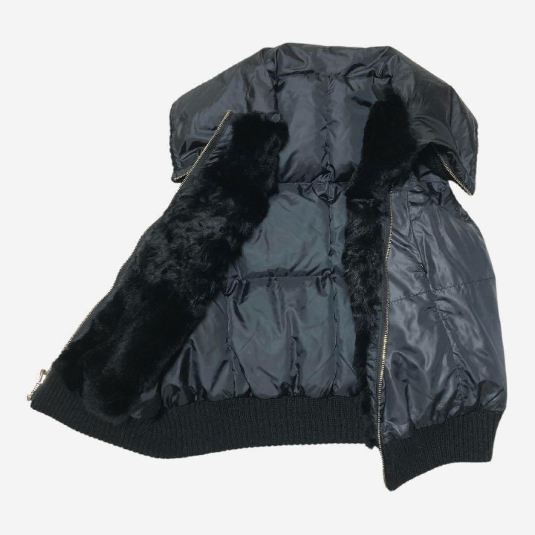 adagietto リバーシブルニットダウンベスト 黒 ラビットファー M-L