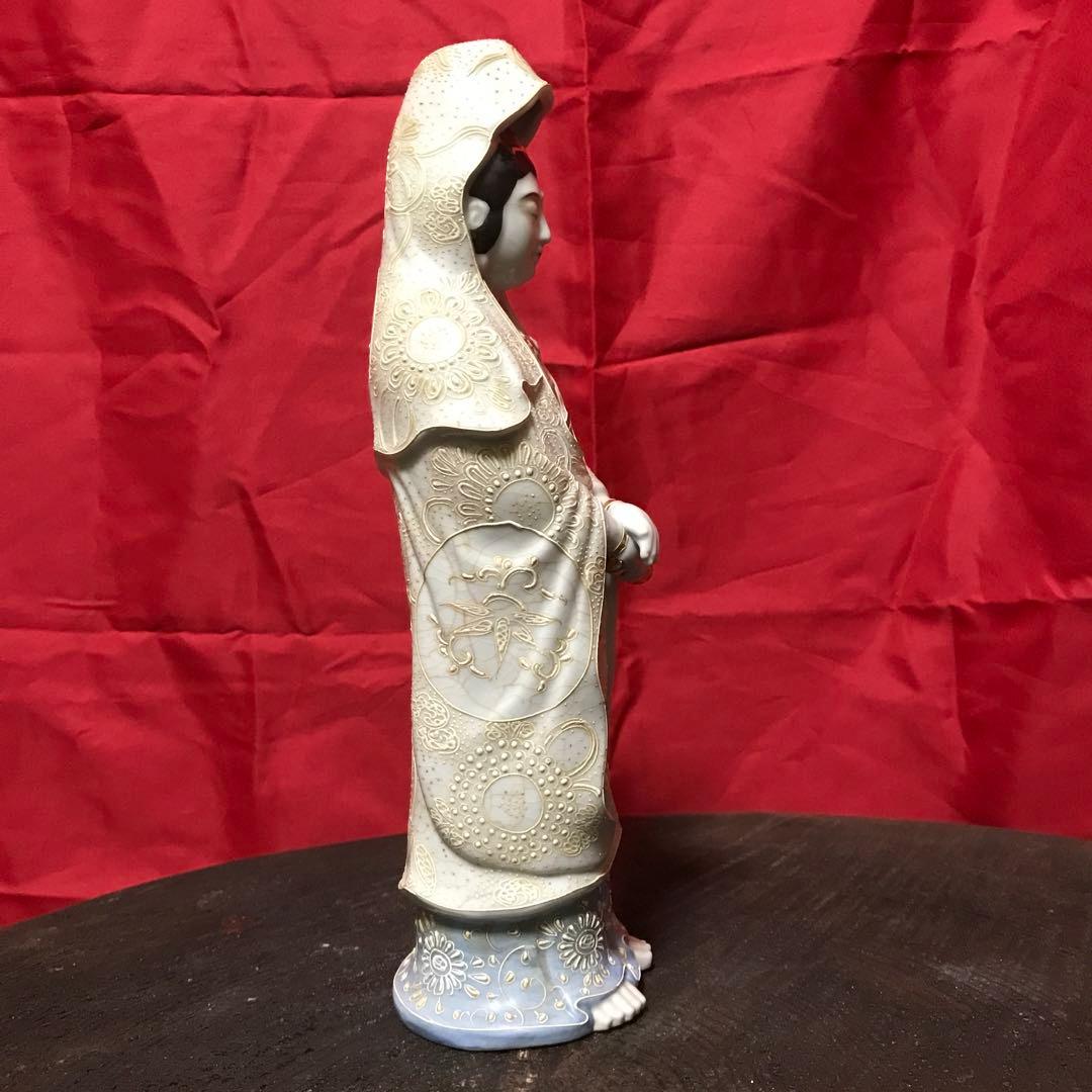 開運‼️無病息災☆仏教美術 ☆骨董九谷焼 観音立像 ♣縁起置物 ♣守護仏