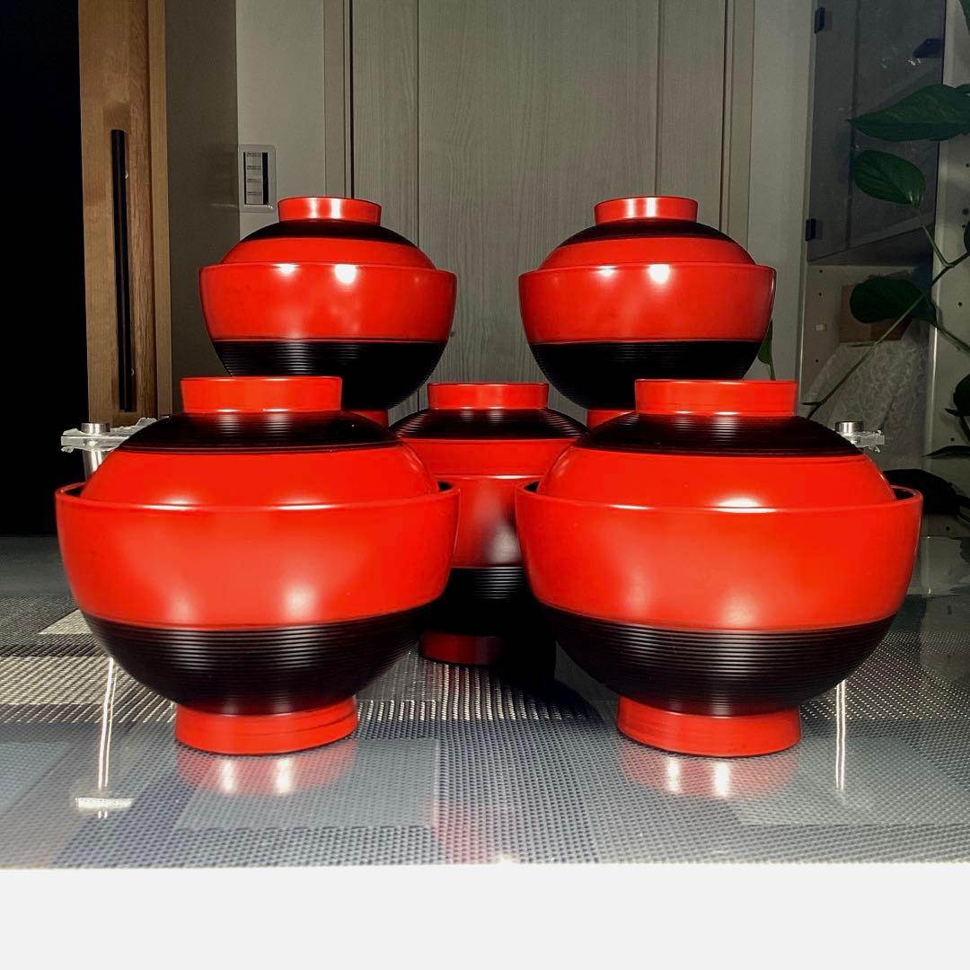 『フォロうー特価』　たち吉　朱塗　蓋付お椀　5客