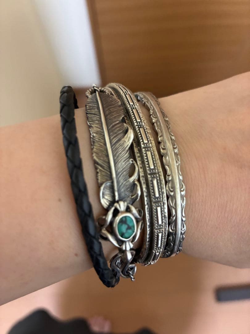 シルバーブレスレット　バングル　buff　フェザー　スプーンバングル