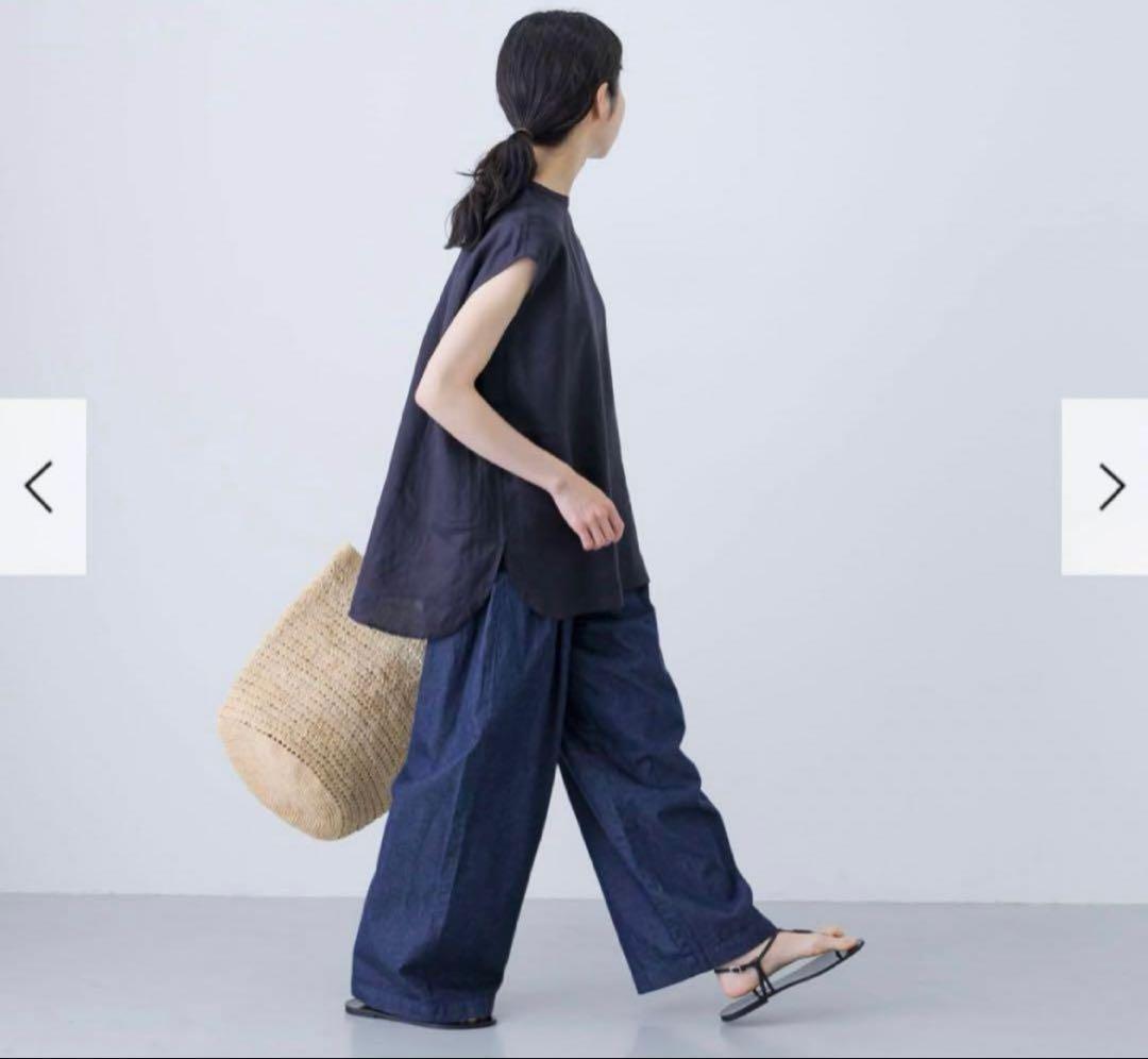 新品　今季　かぐれ　リネンフレンチクルーネック　2025年春夏　ネイビー