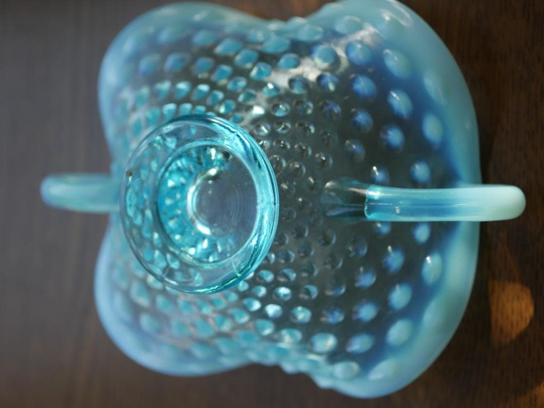 Fenton ブルーオパールセントホブネイル 両ハンドル付きボンボンディッシュ