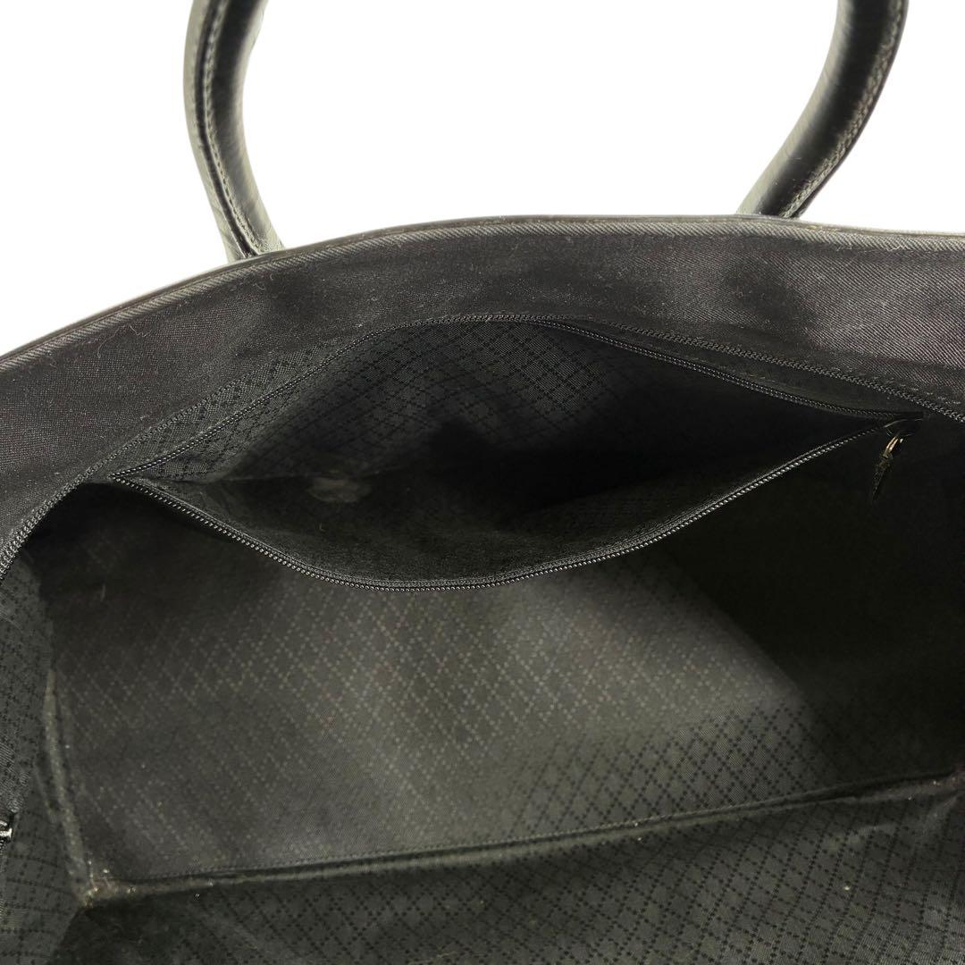 グッチ　ボストンバッグ　キャンバスレザー　大容量　ブラック　ロゴプレート