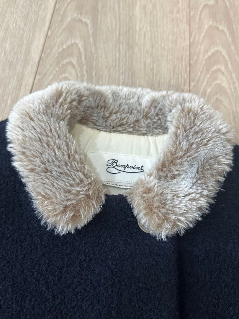 クリーニング済！ボンポワン　ネイビー ウールコート ファー付き
