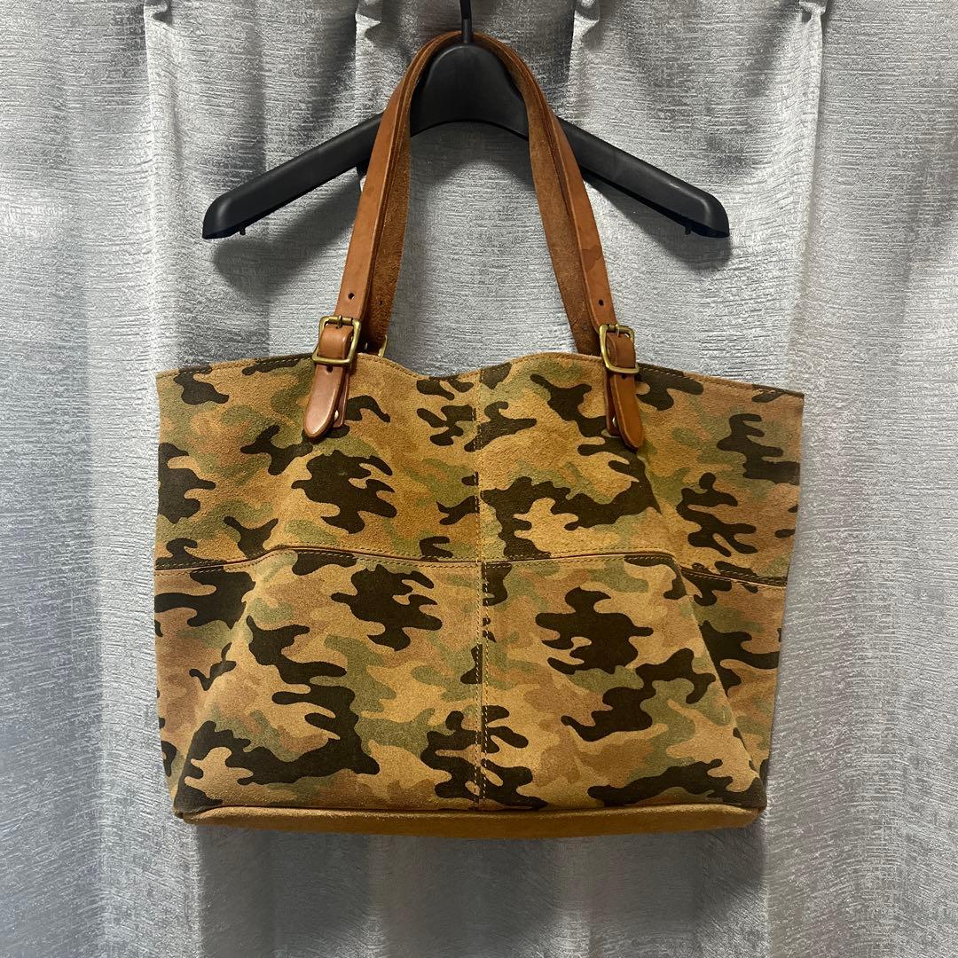 迷彩柄 スエード 革 トートバッグ