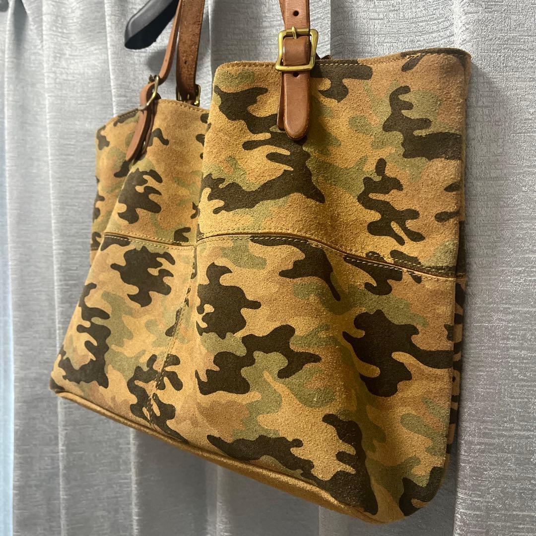 迷彩柄 スエード 革 トートバッグ