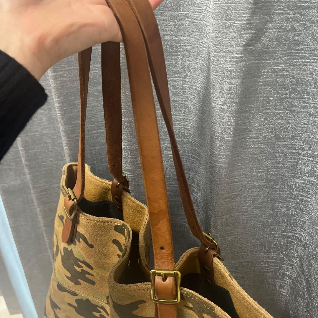 迷彩柄 スエード 革 トートバッグ