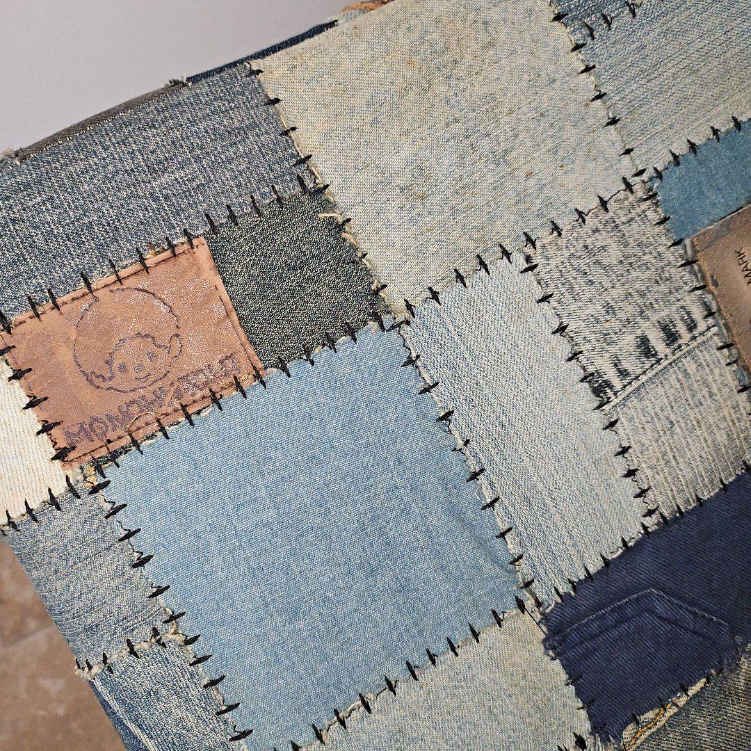 希少 ヴィンテージ デニムパッチワーク スツール 椅子 オットマン 1点物