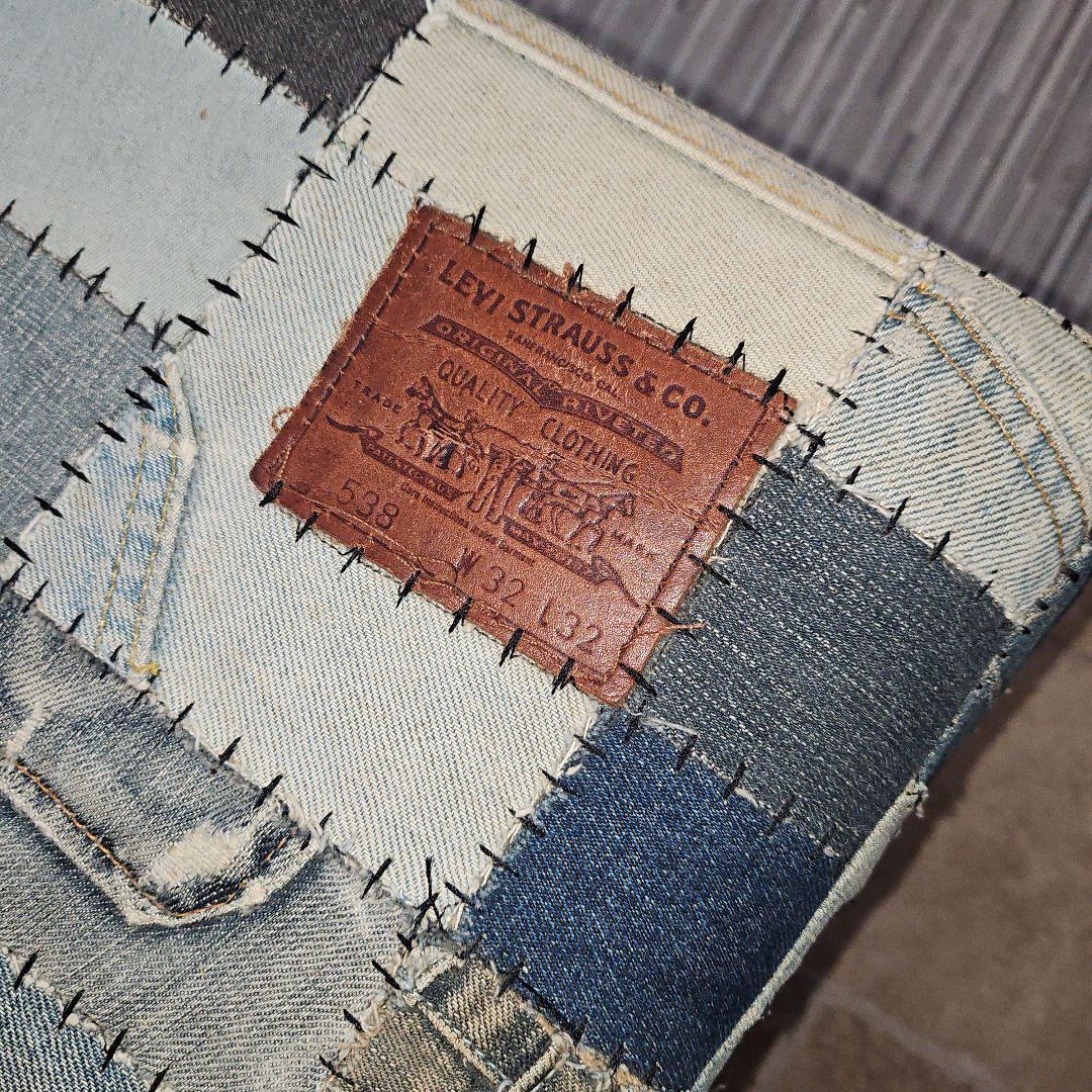 希少 ヴィンテージ デニムパッチワーク スツール 椅子 オットマン 1点物