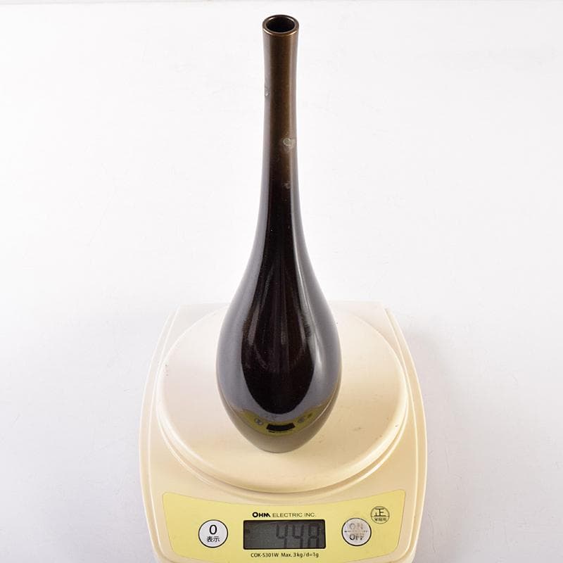 中川浄益造　唐銅　曽呂花入　表千家十三代即中斎極め箱　M　R8523