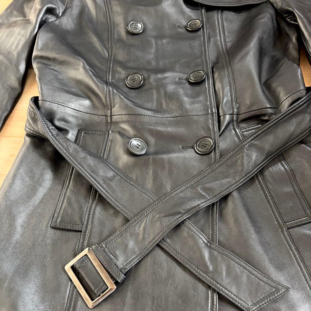 【美品】BELLUCCI ベルッチ ラムスキン レザーコート トレンチコート 黒