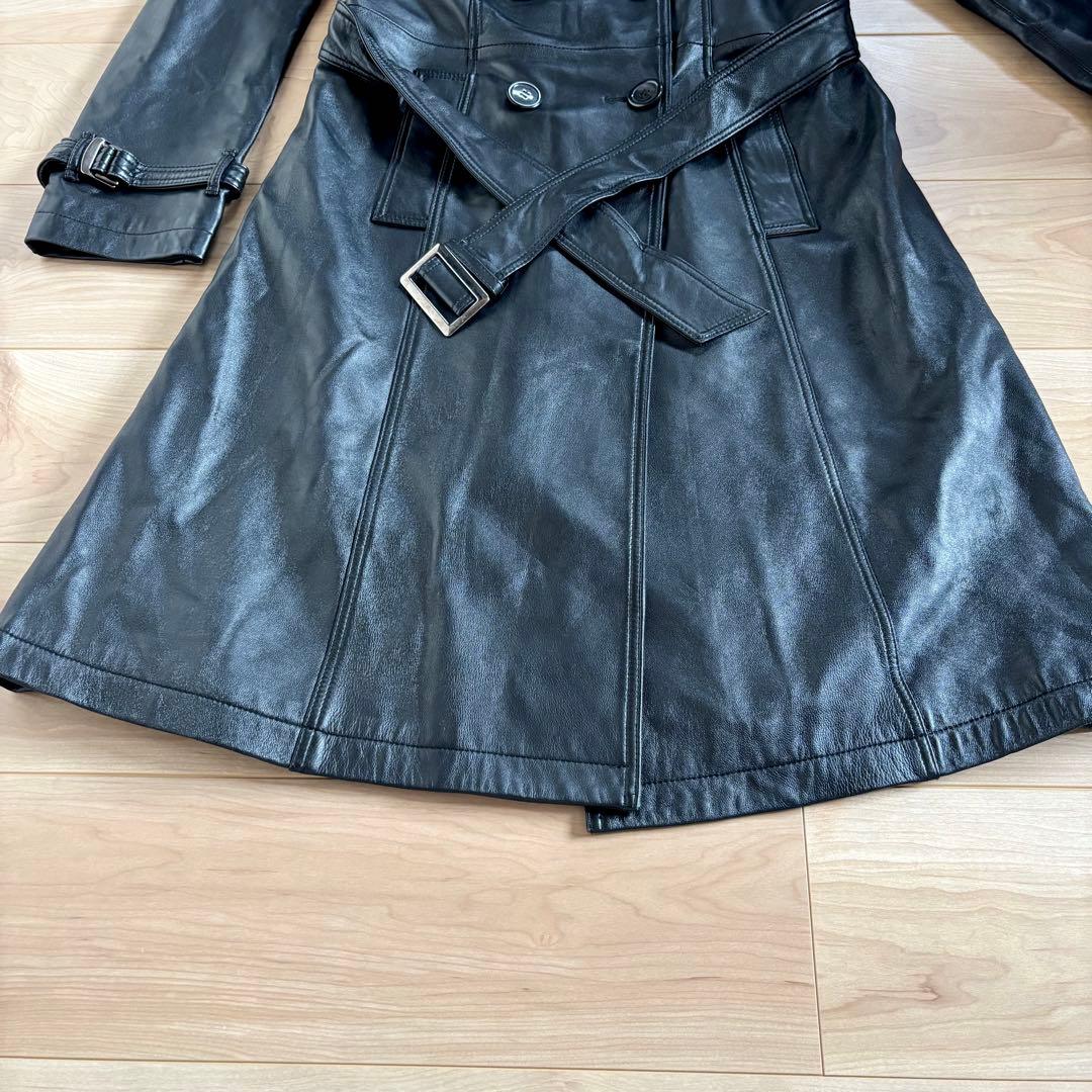 【美品】BELLUCCI ベルッチ ラムスキン レザーコート トレンチコート 黒