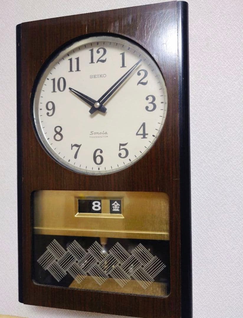 セイコー　Sonola トランジスター時計ブラウンの木目調デザイン　ガラス昭和感