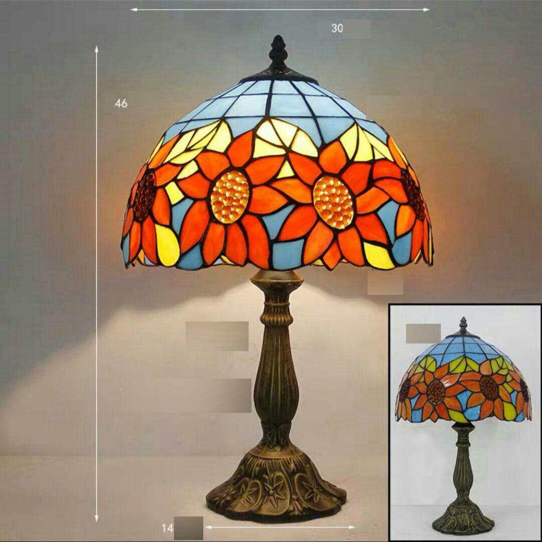 ティファニースタイルテーブルランプ電気スタンドガラスランプ\r ひまわり17