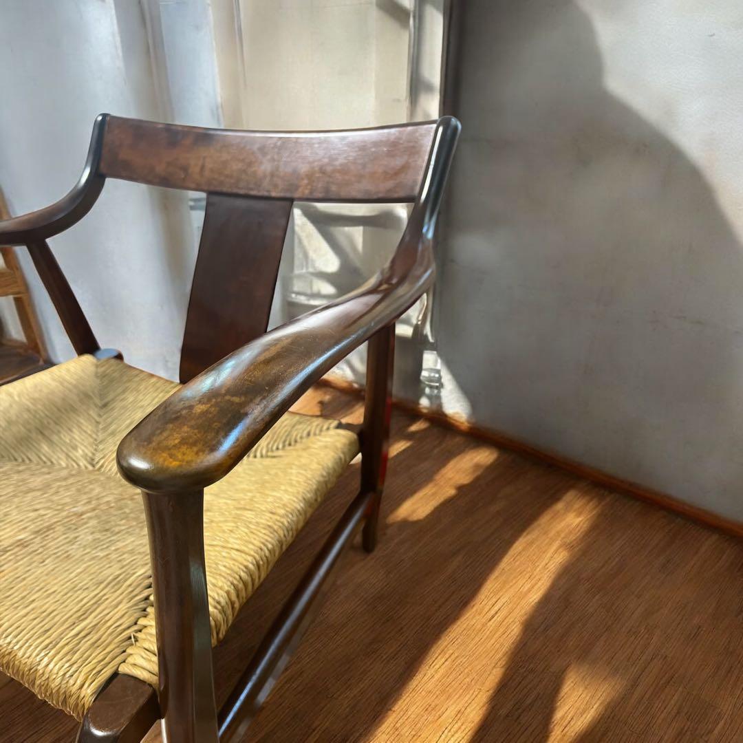 松本民芸 家具 77型 曲肘 ラッシ アーム チェア ①