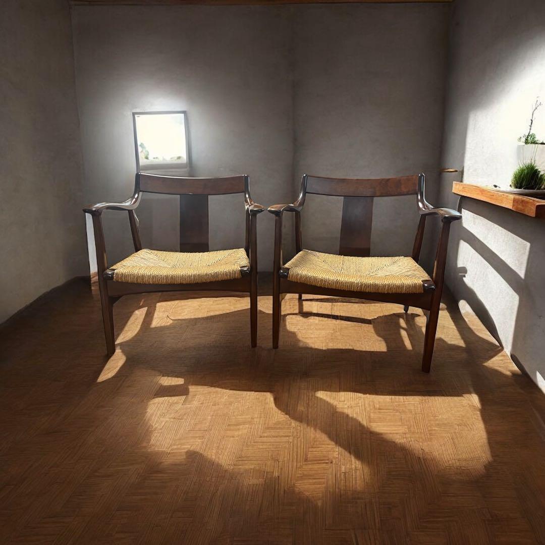 松本民芸 家具 77型 曲肘 ラッシ アーム チェア ①