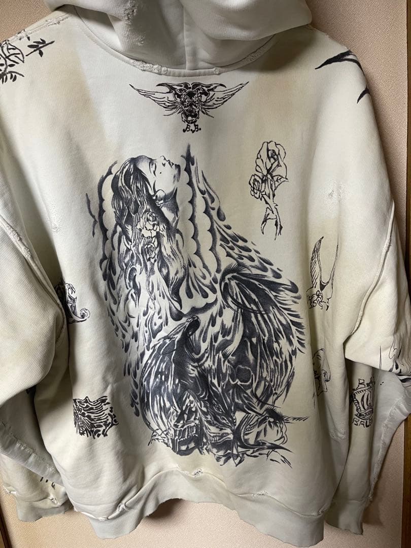 トップス 24SS BALENCIAGA Tatoo Zip Hoodie White S