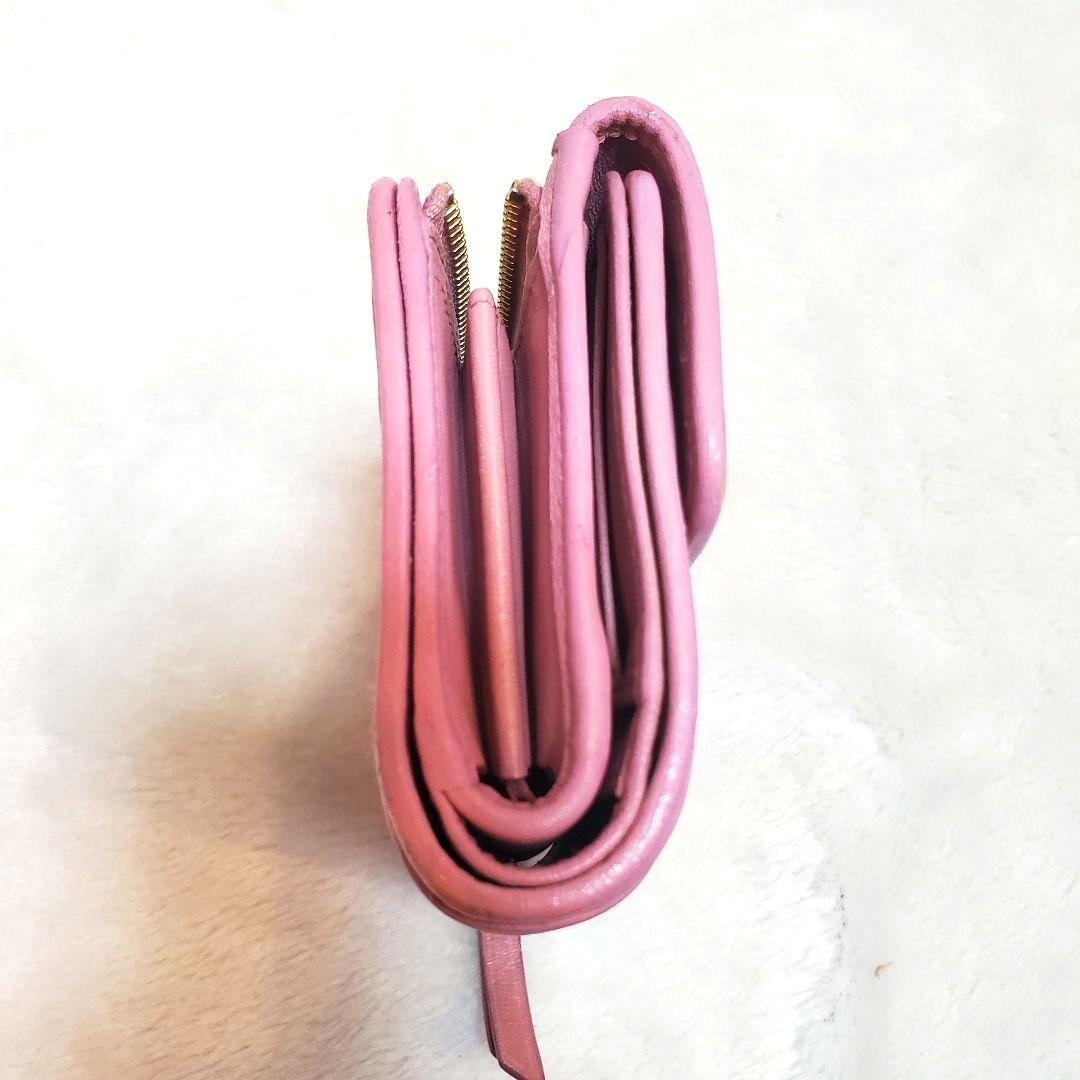 美品 MIU MIU マテラッセ 折り財布 L字ファスナー ピンク