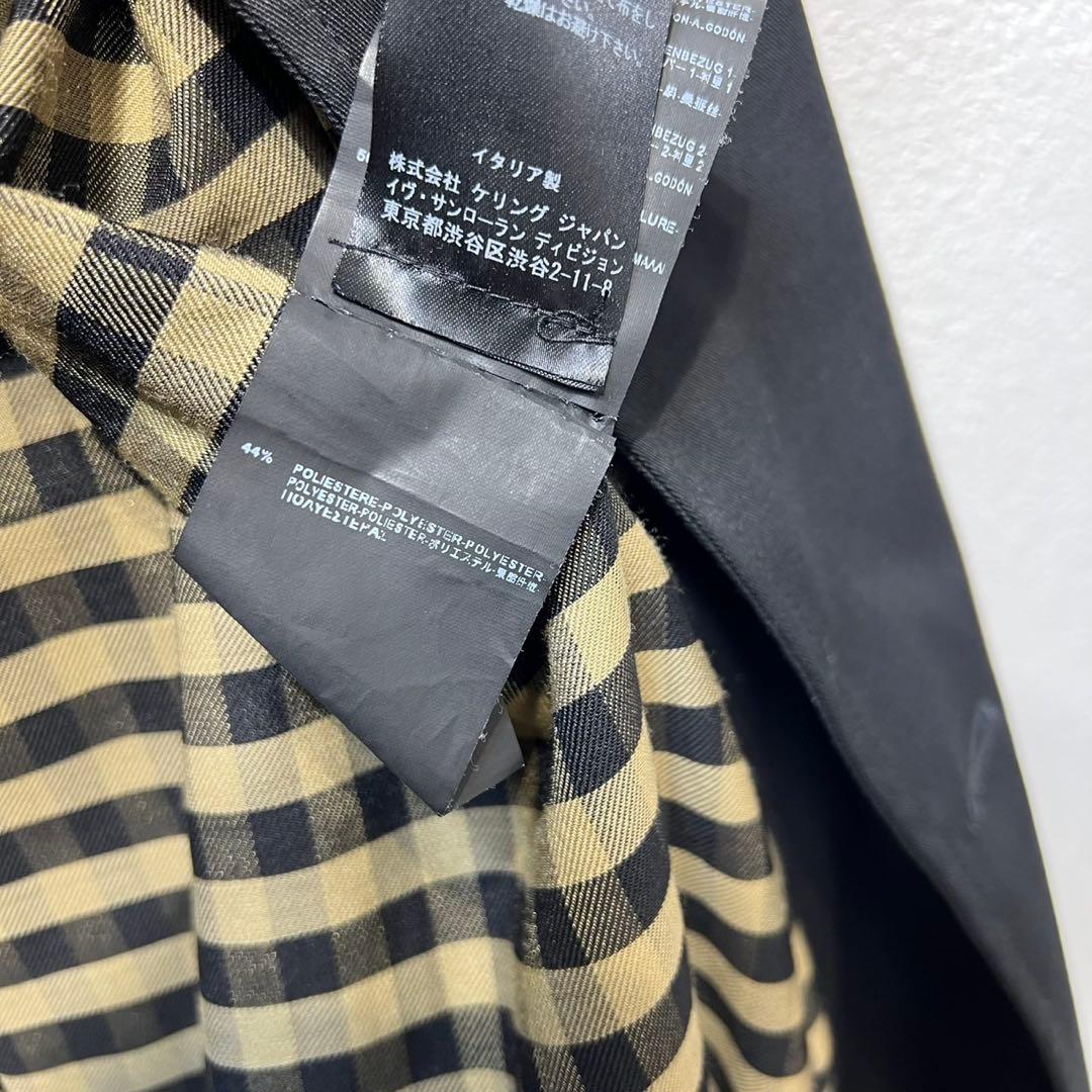 希少 美品 サンローランパリ エディ期 ウール チェック シルク トレンチコート