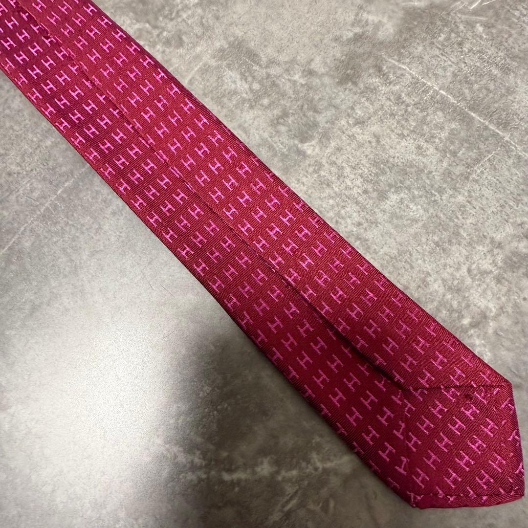HERMES エルメス ネクタイ ワインレッド ファソネ H柄 定番 王道 光沢