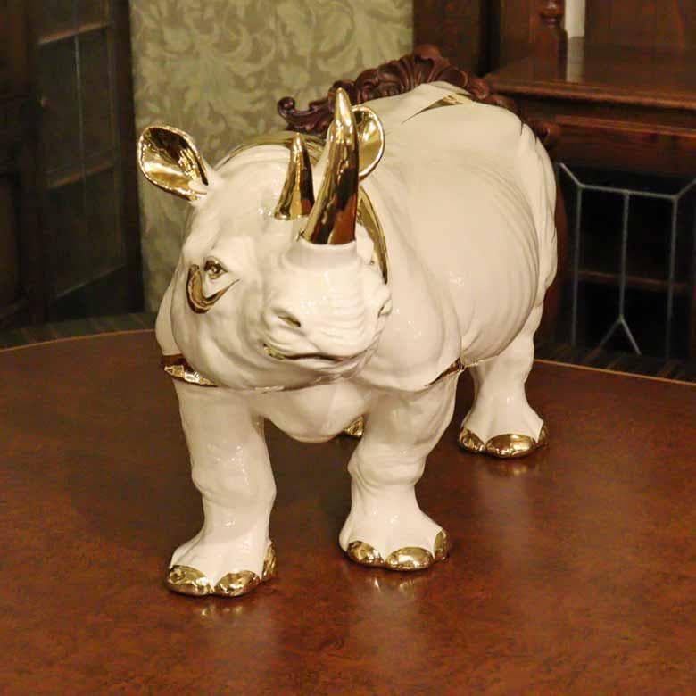陶器 動物 サイ 置物 イタリア製 ライナセロス AHURA