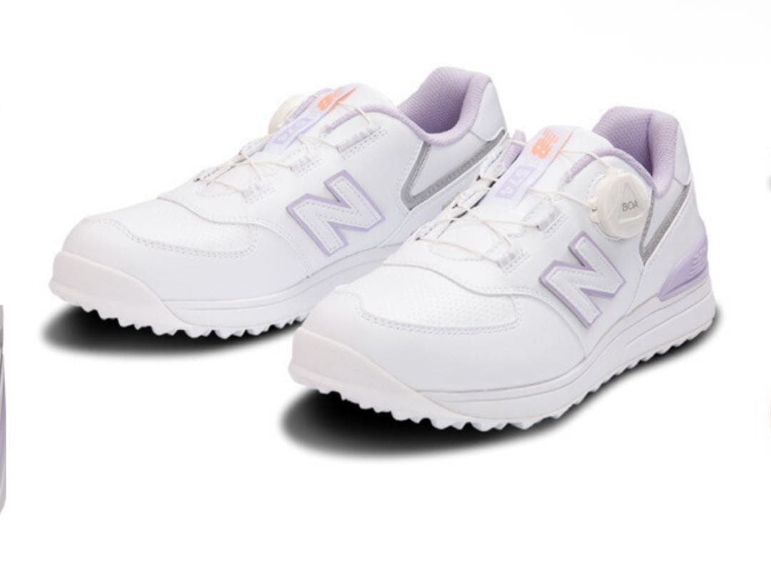新品574New Balance ゴルフシューズ ホワイトパープル 23.5cm