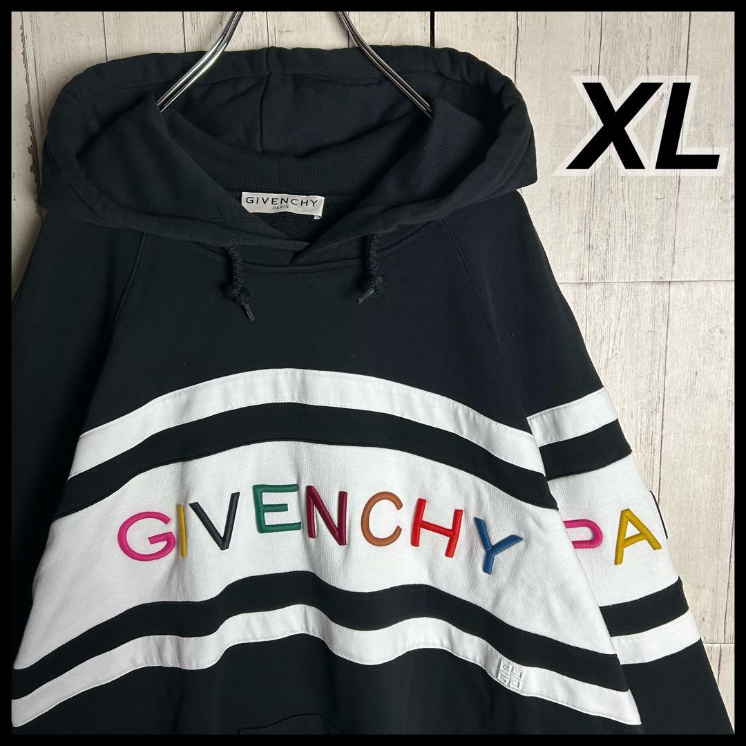 【未使用級・XL】ジバンシー　刺繍ロゴ　パーカー　フーディ　4Gロゴ　黒