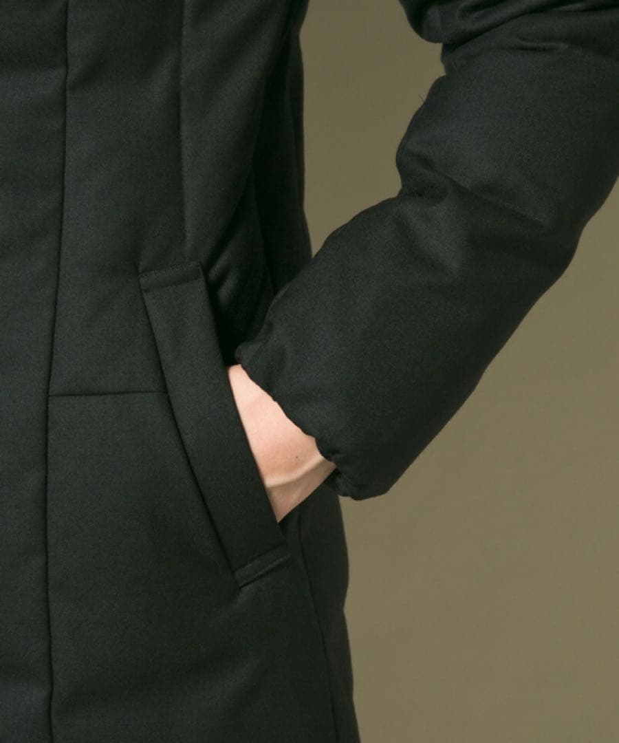 美品 自由区 女優襟 ミドルストレッチ ダウンコート 黒 40 オンワード樫山