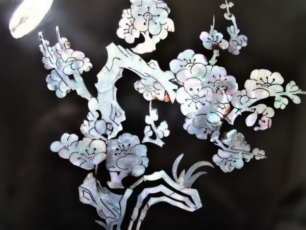 八角形 漆器 菓子器 花模様 青貝 螺鈿 菓子器 天然木 本漆器 逸品 未使用