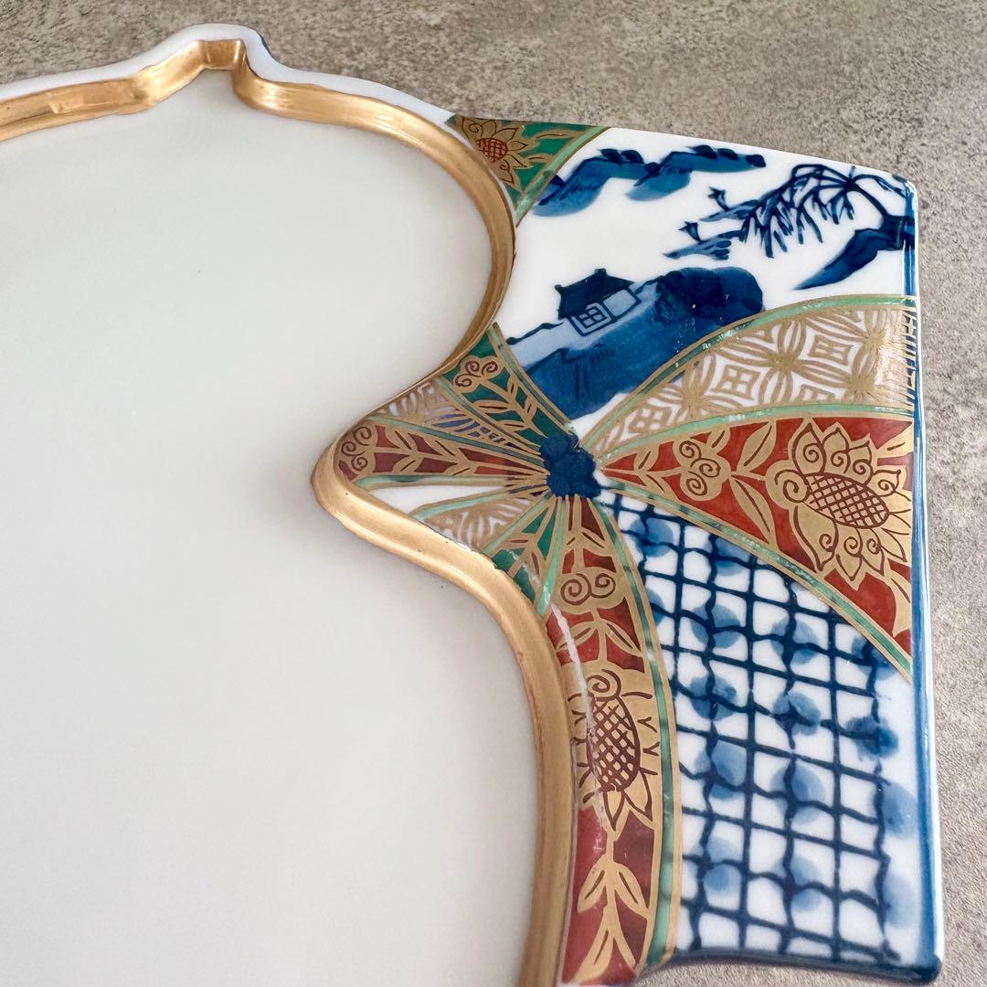 扇瓢箪皿　3枚　高級和食器　平皿　口替り皿　縁起物　金彩　手描き　作家　有田焼