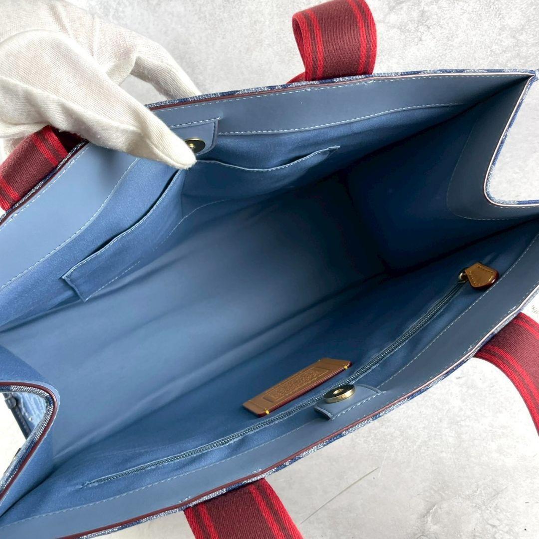 未使用 コーチ ラージ スミス トートバッグ ビジネス ロゴ デニム A4可 青