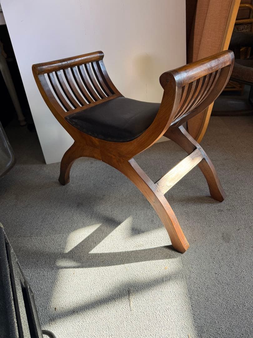 カルティニチェア スツール 本革鋲打ち バリ家具 アンティーク 椅子 当時物